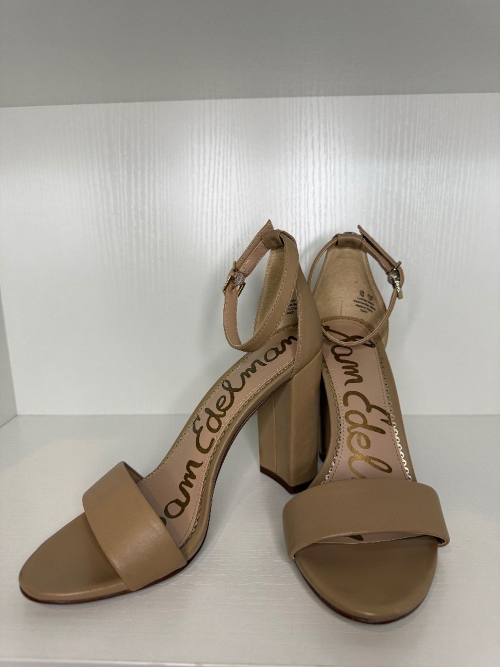 Sam Edelman Nude/Beige Ankle-Strap Block Heel Sandals